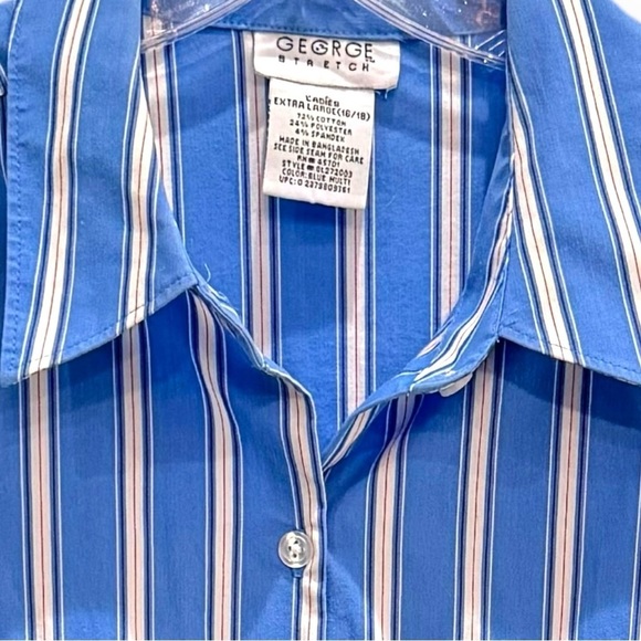 George Stretch Size XL (16-18) Blue Striped 3/4 Sleeve Button Front Shirt - Picture 3 of 3